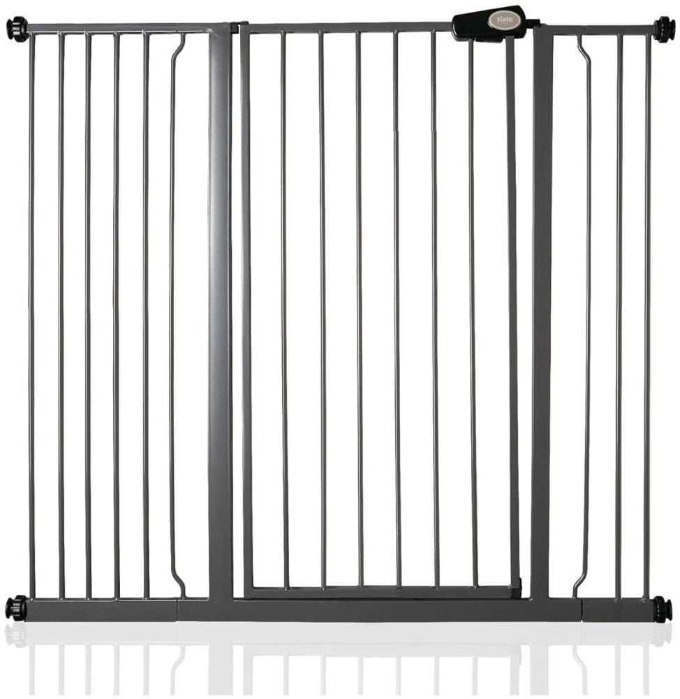 Safetots Extrahoher Metall-Sicherheitsgitter, Druckmontage, 120.3cm - 127.9cm, Schiefergrau, 104cm Höhe, Extrahohe Treppengitter, Gitter für hohe Babys, Einfache Installation Bild 1