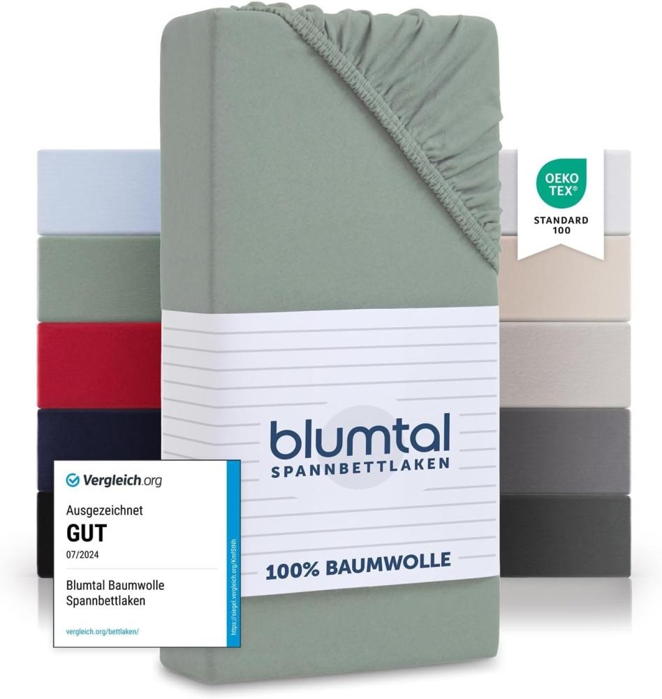 Blumtal® Baumwolle Spannbettlaken für Topper 90x200 cm Basics Jersey - Bettlaken 90x200 cm - Oeko-TEX zertifiziertes Spannbetttuch 90x200 cm - Topper Bettlaken 90x200 - Summergreen - Grün Bild 1