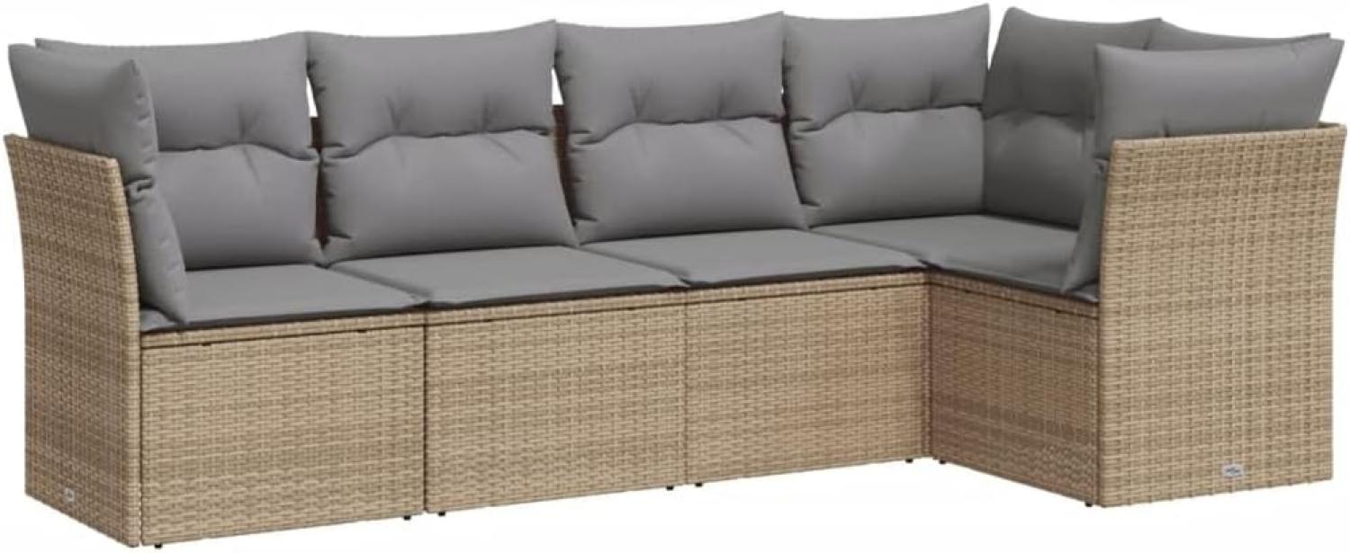 vidaXL 5-tlg. Garten-Sofagarnitur mit Kissen Beige Poly Rattan 3249438 Bild 1