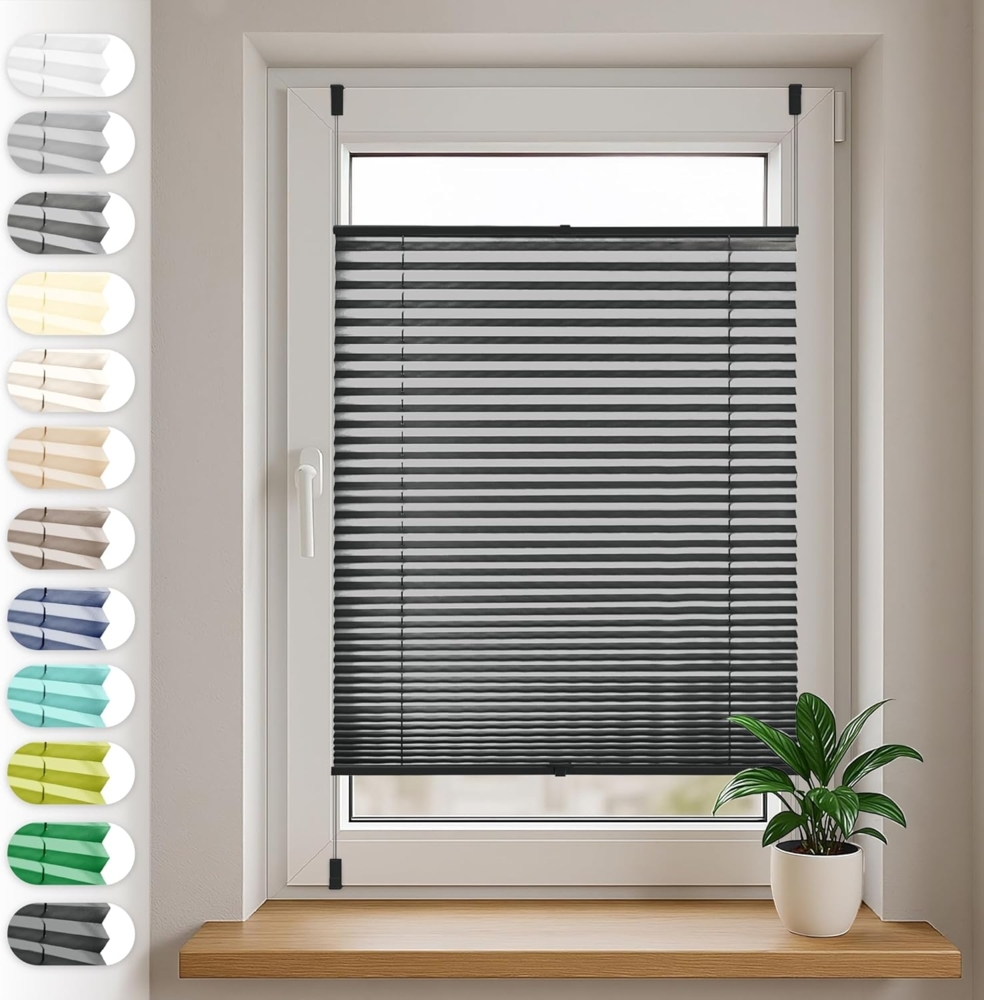 Sonello Plissee Klemmfix ohne Bohren 90x160 cm Schwarz Faltrollo Plisseerollo Jalousie für Tür & Fenster Blickdicht Sichtschutz Sonnenschutz Fertifplissee Rollo Bild 1