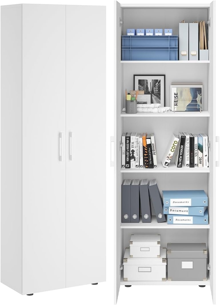 Bellamio 'Apol' Mehrzweckschrank, weiß, 176x33x60 cm, Aktenschrank mit 5 höhenverstellbaren Ablagefächern Bild 1