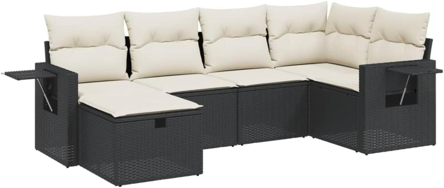 vidaXL 6-tlg. Garten-Sofagarnitur mit Kissen Schwarz Poly Rattan 3263792 Bild 1