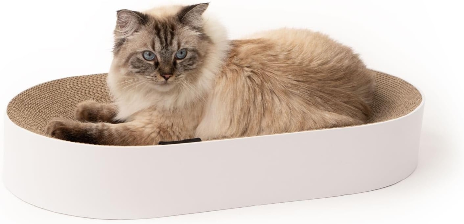 LucyBalu Kratzbrett SCRATCHBED Katzen Kartonbett, XXL Katzenbett aus Wellpappe rund, Kratzmöbel Katze, großes Kratzbrett, Katzen Kratzspielzeug Bild 1