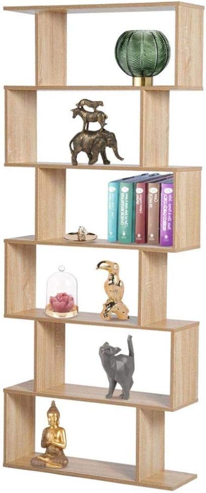 BAKAJI Bücherregal mit 6 Einlegeböden aus Holz, Design Zig Zag Modern für Wohnzimmer, Wohnzimmer oder Büro, Größe 80 x 24 x 190 cm (Beige) Bild 1