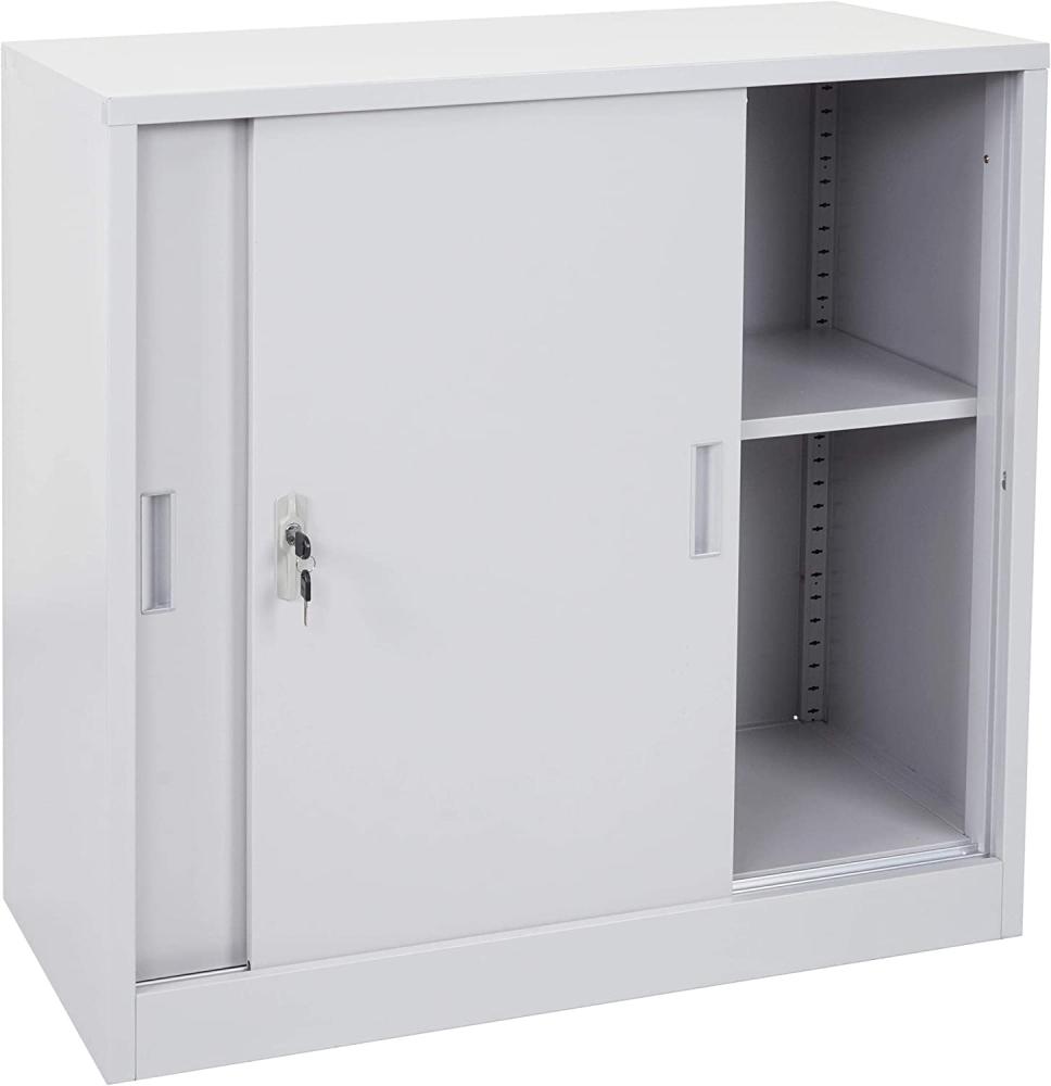 Aktenschrank Boston HWC-F41, Stahlschrank Büroschrank, mit abschließbaren Schiebetüren 90x90x45cm ~ grau Bild 1