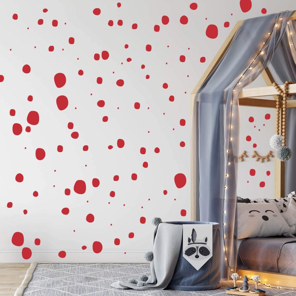 TUPFEN DOTS Wandtattoo 128 Stück | rund & handgezeichnet Punkte | Konfetti AUFKLEBER Kindergarten | unregelmäßige Punkte Wandsticker Kinderzimmer EINFARBIG (Rot) Bild 1