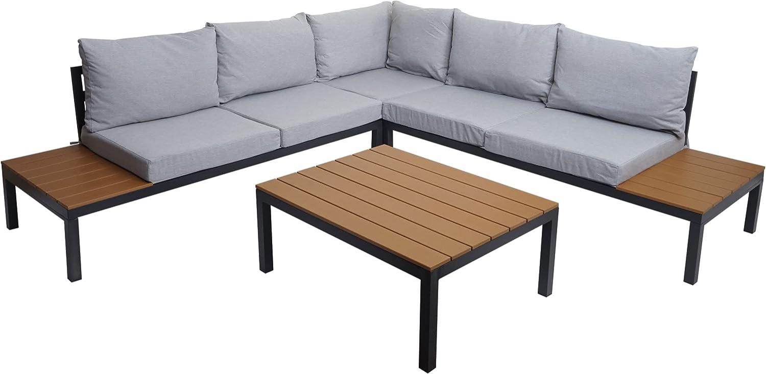 Garten Garnitur HWC-H54b, Garnitur Sitzgruppe Garten-/Lounge-Set Sofa, Olefin Holzoptik Alu ~ Polster hellgrau Bild 1