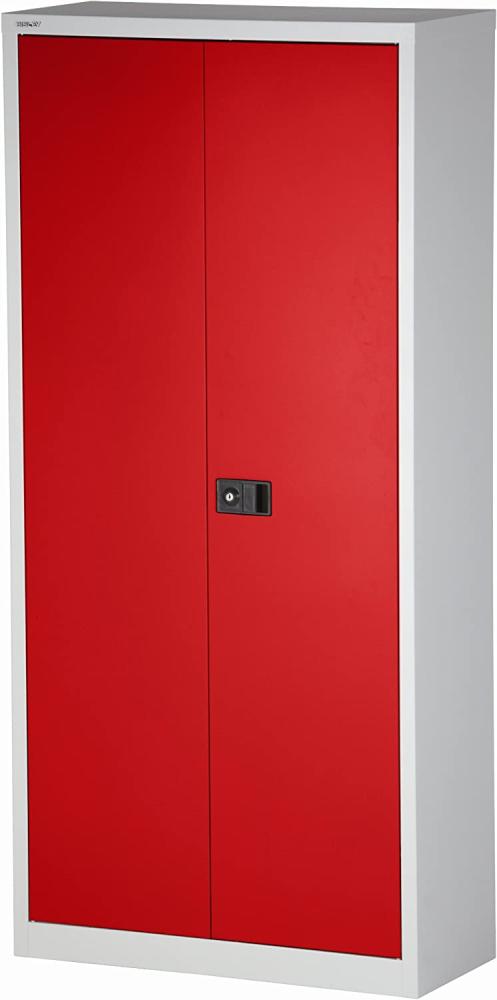 BISLEY Flügeltürenschrank Universal, 4 Fachböden, 5 OH, Stahl, 506 Korpus Lichtgrau, Fronten Kardinalrot, 40 x 91,4 x 195 cm Bild 1