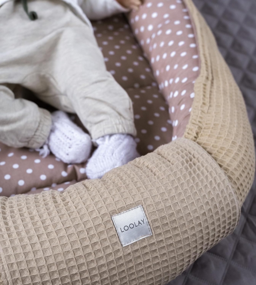 PUNKTE Braun/TAUPE Waffelpique Bio-Baumwolle Babynest Neugeborene Baby Unterlage Reisebett Nestchen SOLO/o. in PREMIUM Ausstattung SETS (Nestchen SOLO) Bild 1