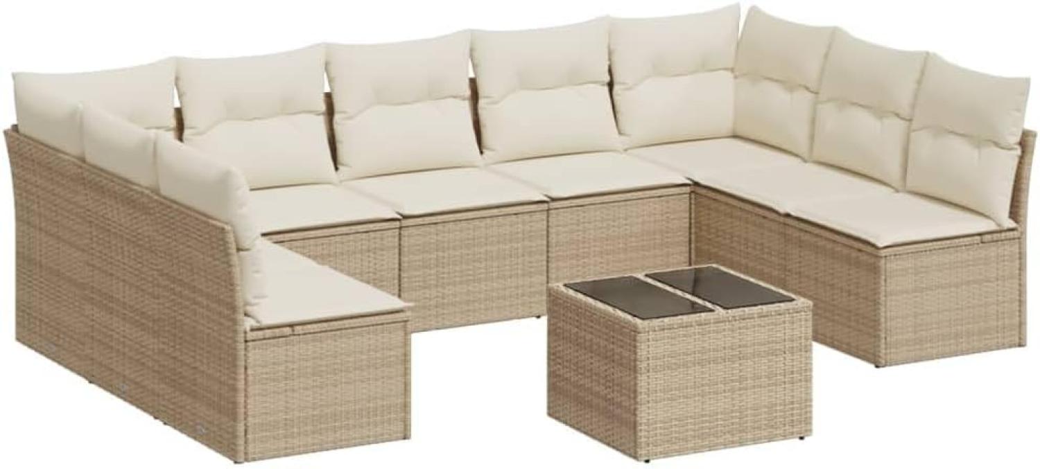 vidaXL 10-tlg. Garten-Sofagarnitur mit Kissen Beige Poly Rattan 3249917 Bild 1