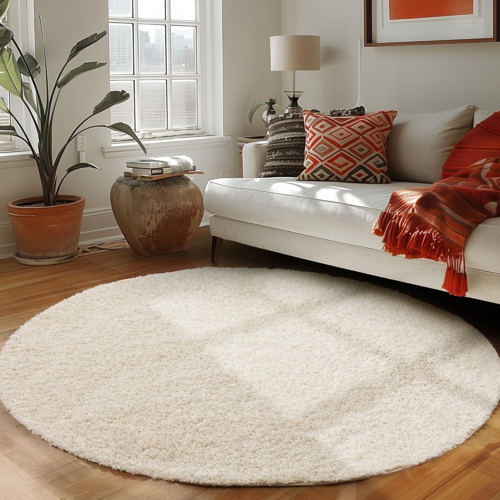 Carpettex Hochflor-Teppich Unicolor - Einfarbig, Rund, Höhe: 30 mm, Einfarbig Shaggy Teppich Wohnzimmer Langflor versch. farben und größen Bild 1