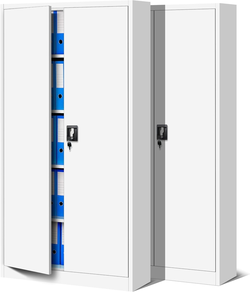 Jan Nowak 2er Set Aktenschrank C001 Metallschrank Stahlschrank Werkzeugschrank Büroschrank Lagerschrank Universalschrank Pulverbeschichtung Flügeltüren 185 x 90 x 40 cm (weiß/weiß) Bild 1