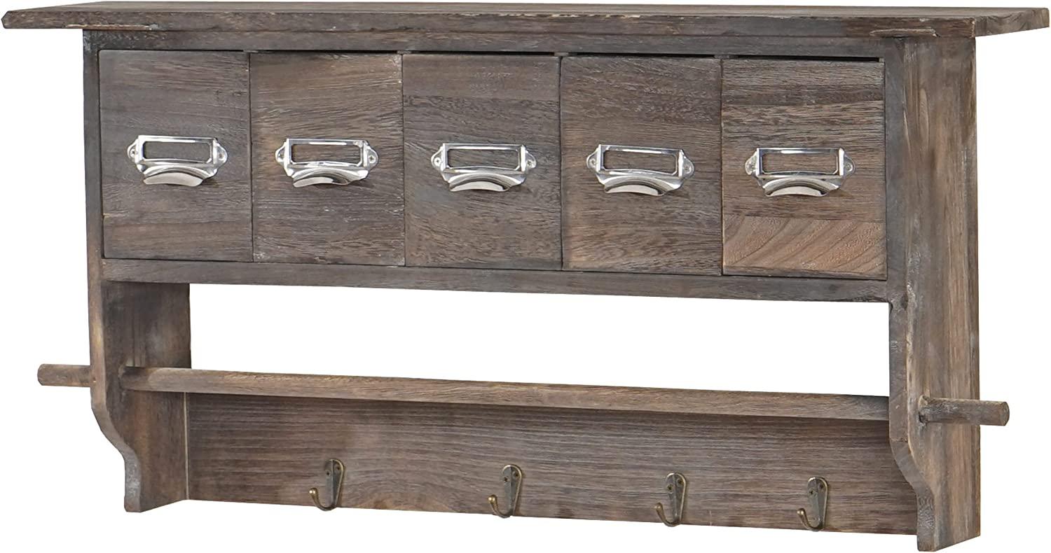 Garderobe HWC-C49, Wandgarderobe Wandregal, Vintage mit 5 Schubladen 32x65x13cm ~ braun Bild 1