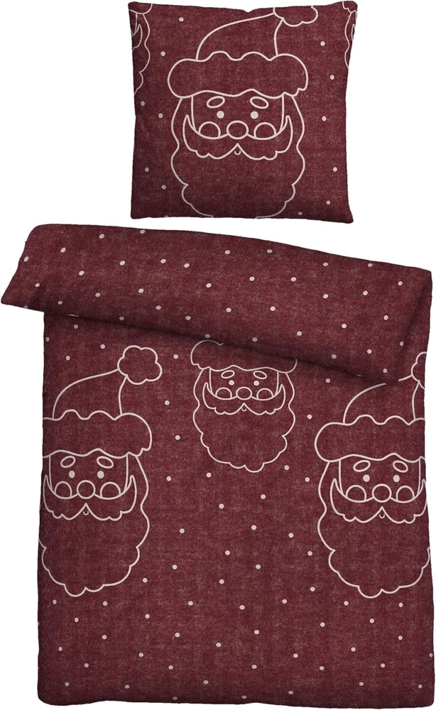 biberna Melange-Flanell Bettwäsche 0840515 WEIHNACHTSMANN KOPF, burgund, 1x 155x220 cm + 1x 80x80 cm Bild 1