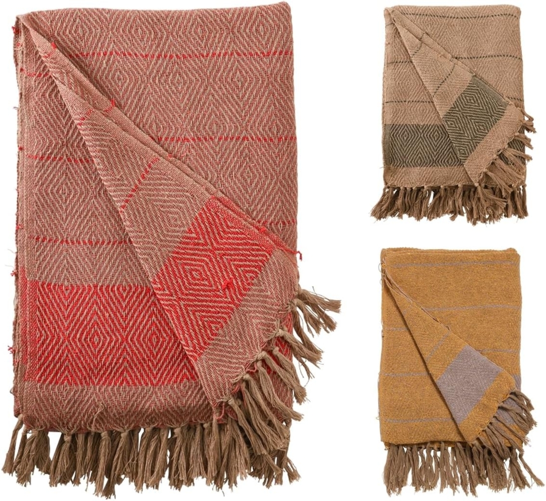 Decke Überwurf Streifen Design 100% Baumwolle 130x180 cm Skandinavisch Cara Amber/Rost Bild 1