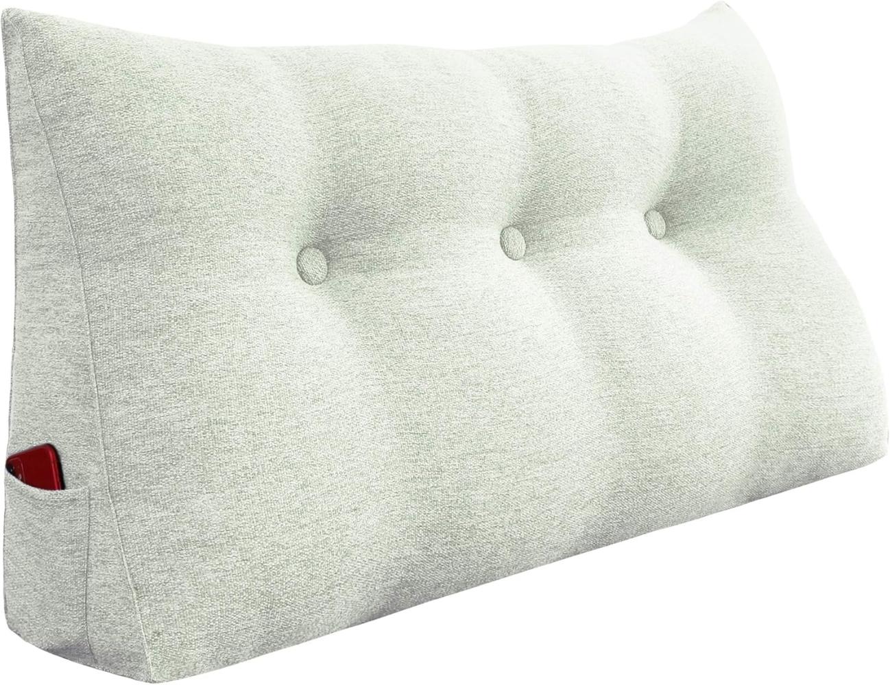 VERCART Großes Bettruhe Keilkissen, Lang Lesekissen, Dekoratives Kopfteilkissen, Dreieckiges Rückenkissen, Loungekissen für Tagesbett oder Couch, Leinenmischung Elfenbein, 100CM Bild 1