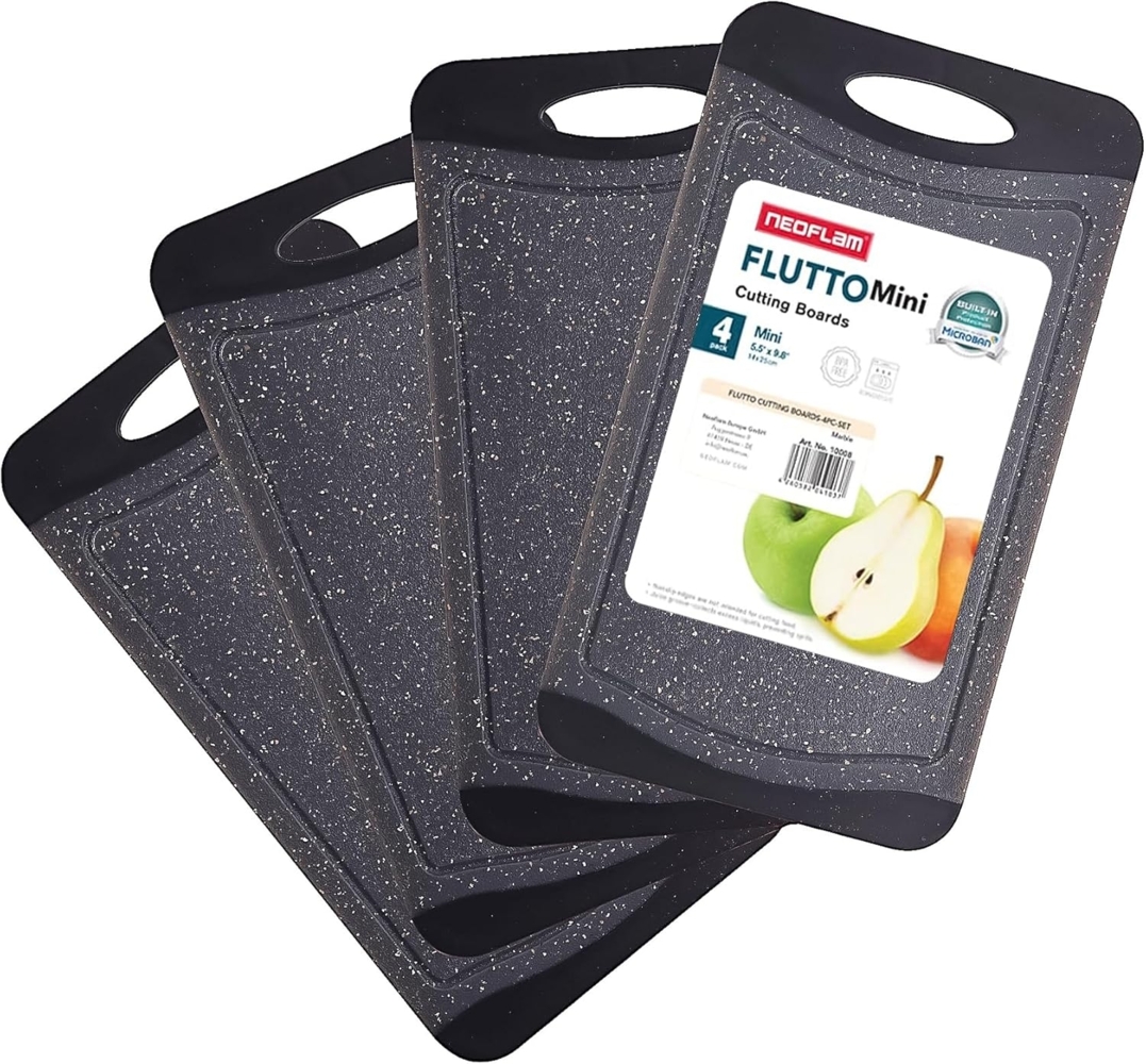 NEOFLAM® Schneidebrett Flutto Antibakterielles Frühstücksbrettchen Set 4tlg. - Granit/Schwarz, Kunststoff (PP), (4-St) Bild 1