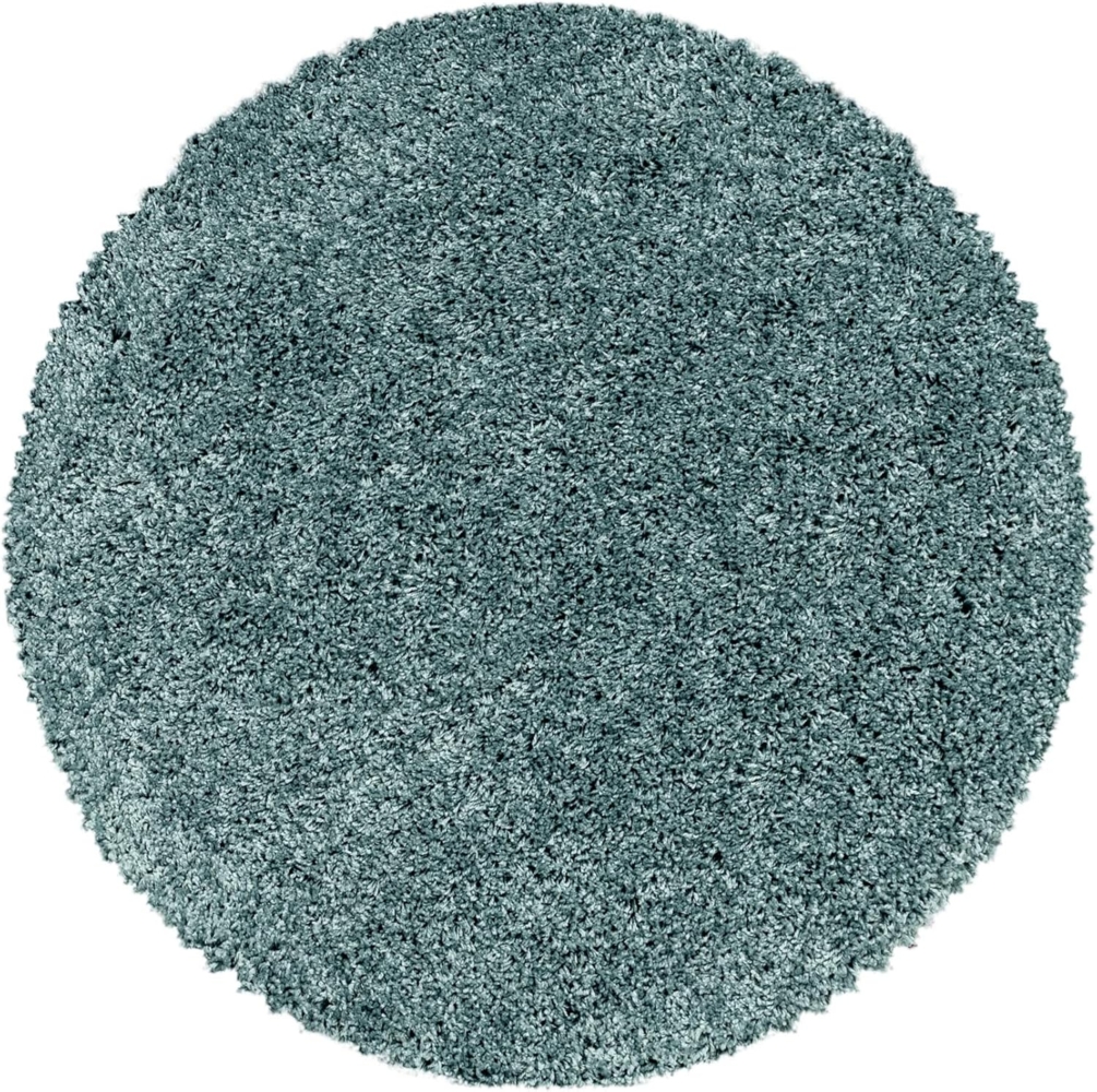 Carpetsale24 Shaggy Hochflor Teppich Wohnzimmer 200 cm Rund Aqua Blau - Modern Flauschiger Teppich Extra Weich, Pflegeleicht und Einfarbig - Ideal als Teppich für Schlafzimmer, Esszimmer und Küche Bild 1