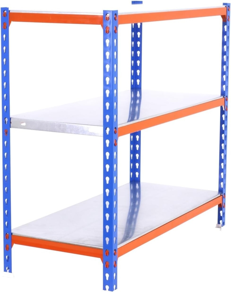 Simon Rack Schwerlastregal, 1000 x 1000 x 300 mm, Bis 180 kg Belastbar, 3 Verstellbare Ablagen, Kellerregal, Lagerregal, Blau/Orange/Verzinkt - Simonclick Bild 1