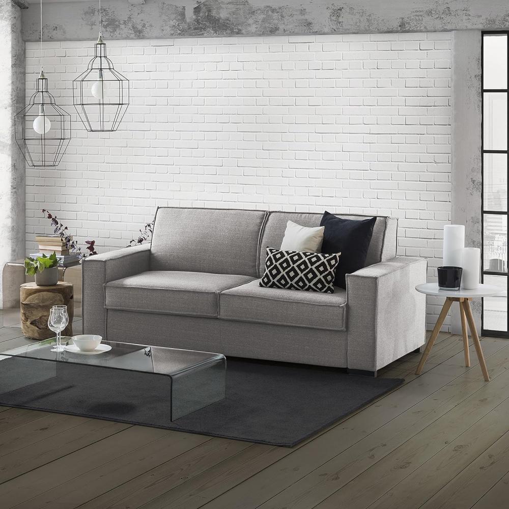 Talamo Italia 3-Sitzer Beatrice Schlafsofa, Wohnzimmersofa, Made in Italy, Drehbare Öffnung mit Matratze und Netz inklusive, aus gepolstertem Stoff, mit Standardarmlehnen, Cm: 220x95h90, Farbe Grau Bild 1