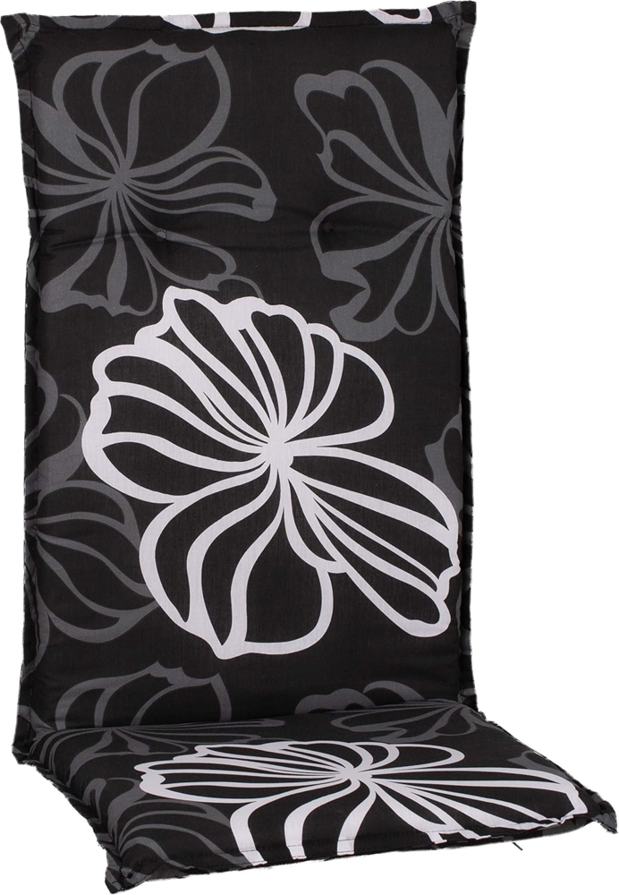 Beo Gartenstuhlauflagen Saumauflage für Hochlehner, Circa 118 x 48 x 6 cm, schwarz mit weißen Blüten Bild 1