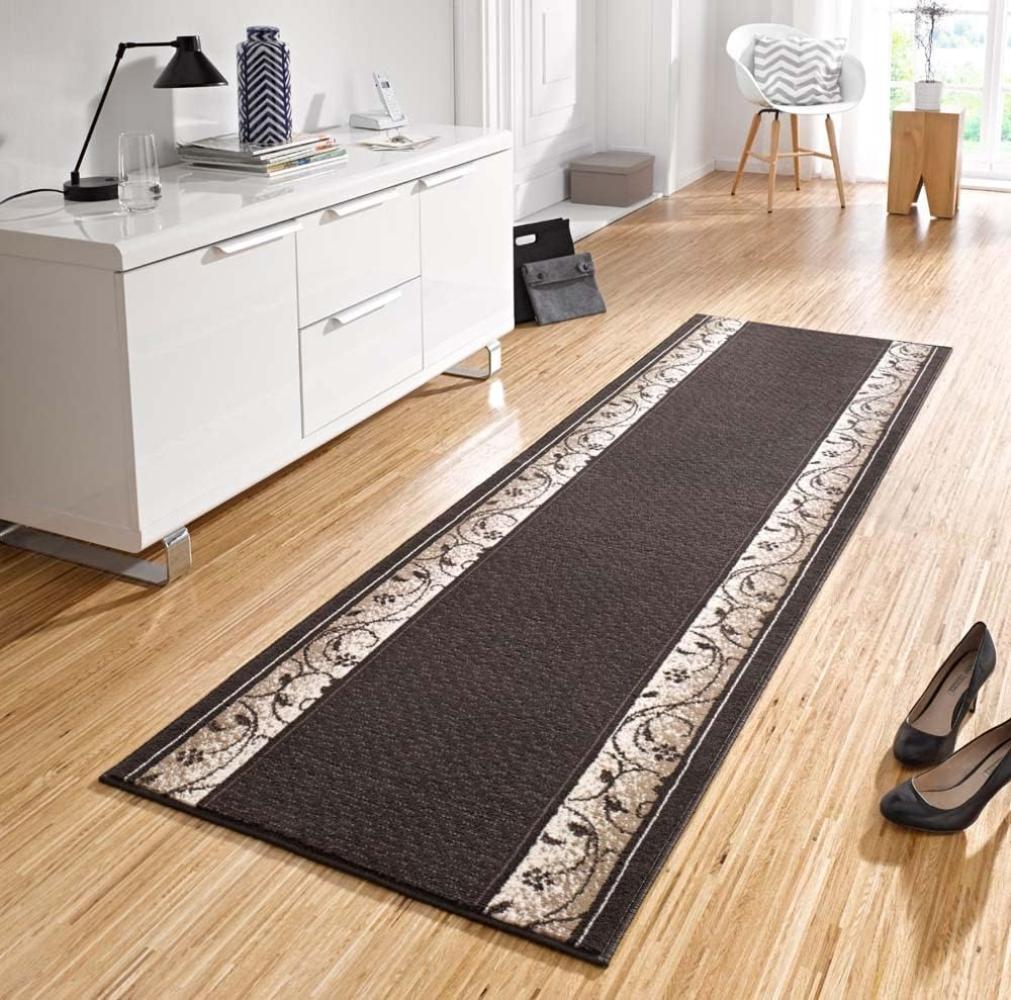 Kurzflor Teppich Läufer Plant Dunkelbraun - 80x450x0,9cm Bild 1