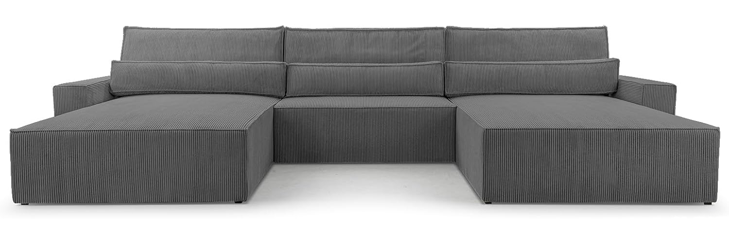 MOEBLO Wohnlandschaft DENVER U, Eckcouch aus Cordstoff Ecksofa U-Form Cord Sofa Couch Polsterecke U-Sofa - 410x85x200cm, mit Bettkasten und Schlaffunktion Bild 1