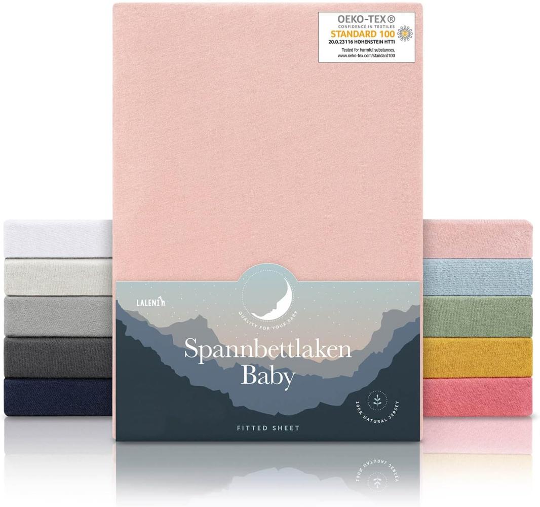 Laleni 2er-Set Basic Spannbettlaken für Beistellbett 50x89 cm - Oeko-Tex Zertifiziert, 100% Baumwolle, atmungsaktives Spannbetttuch Jersey Baby, 135 g/m², Coral - Rot Bild 1