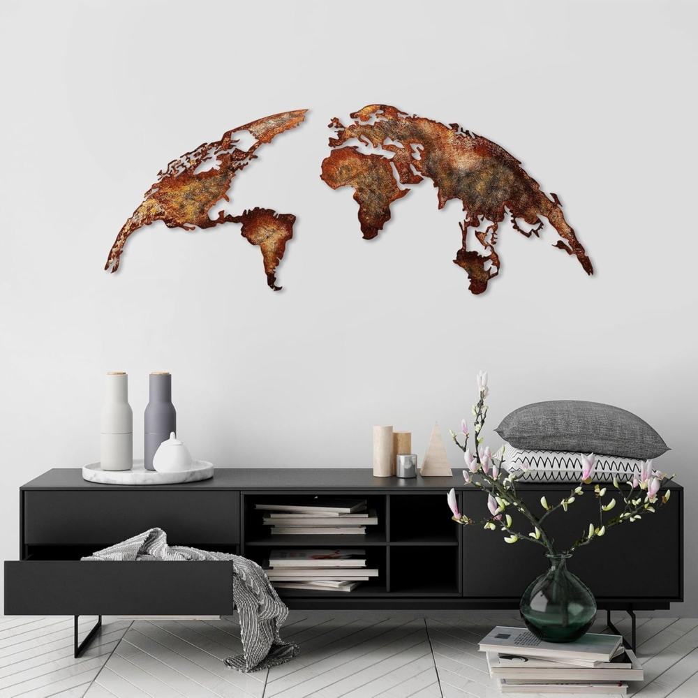 dekoratives Wandaccessoire aus Metall, 'World Map Medium', 59 x 0,15 x 150, Mehrfarbig Bild 1