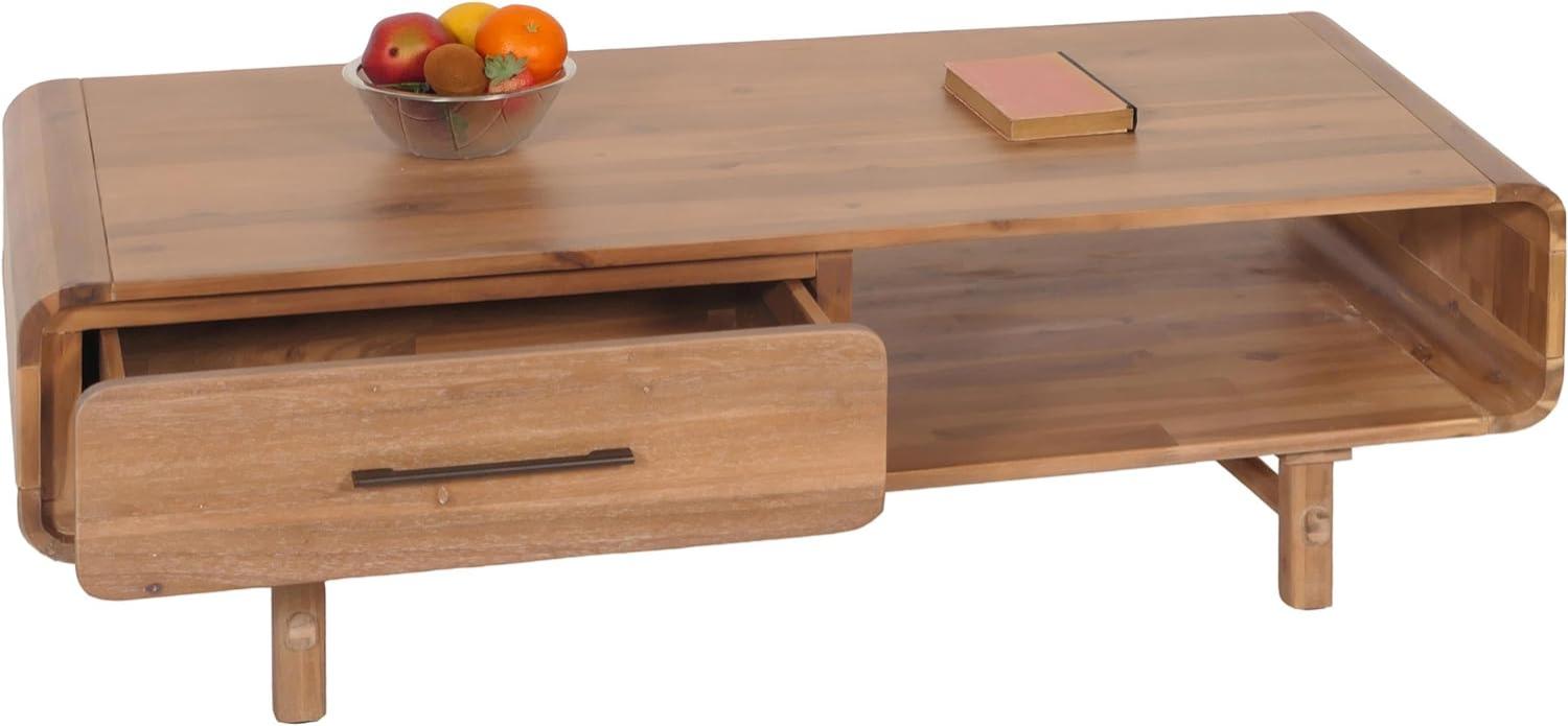 Couchtisch HWC-M47, Wohnzimmertisch Beistelltisch Sofatisch, Schublade, Akazie Massiv-Holz gebeizt 44x125x60cm 25kg Bild 1