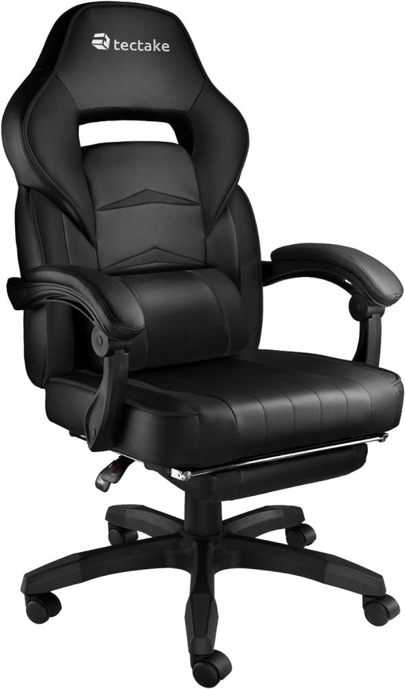 TecTake 800769 Bürostuhl mit Fußstütze, Chefsessel mit Lendenkissen, ergonomischer Schreibtischstuhl mit Armlehnen, höhenverstellbarer Gaming Stuhl - Diverse Farben - (Schwarz | Nr. 404740) Bild 1