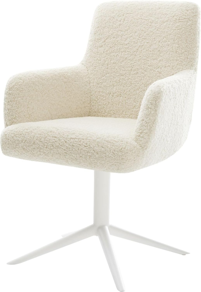 Drehstuhl Heira-Flex mit Armlehnen Teddystoff Beige Fußkreuz Weiß 360° drehbar Wippfunktion Taschenfederkern Bild 1