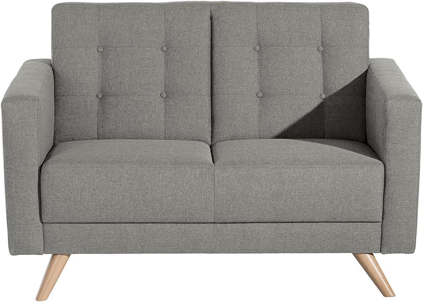 Julian Sofa 2-Sitzer Flachgewebe Hellgrau Buche Natur Bild 1