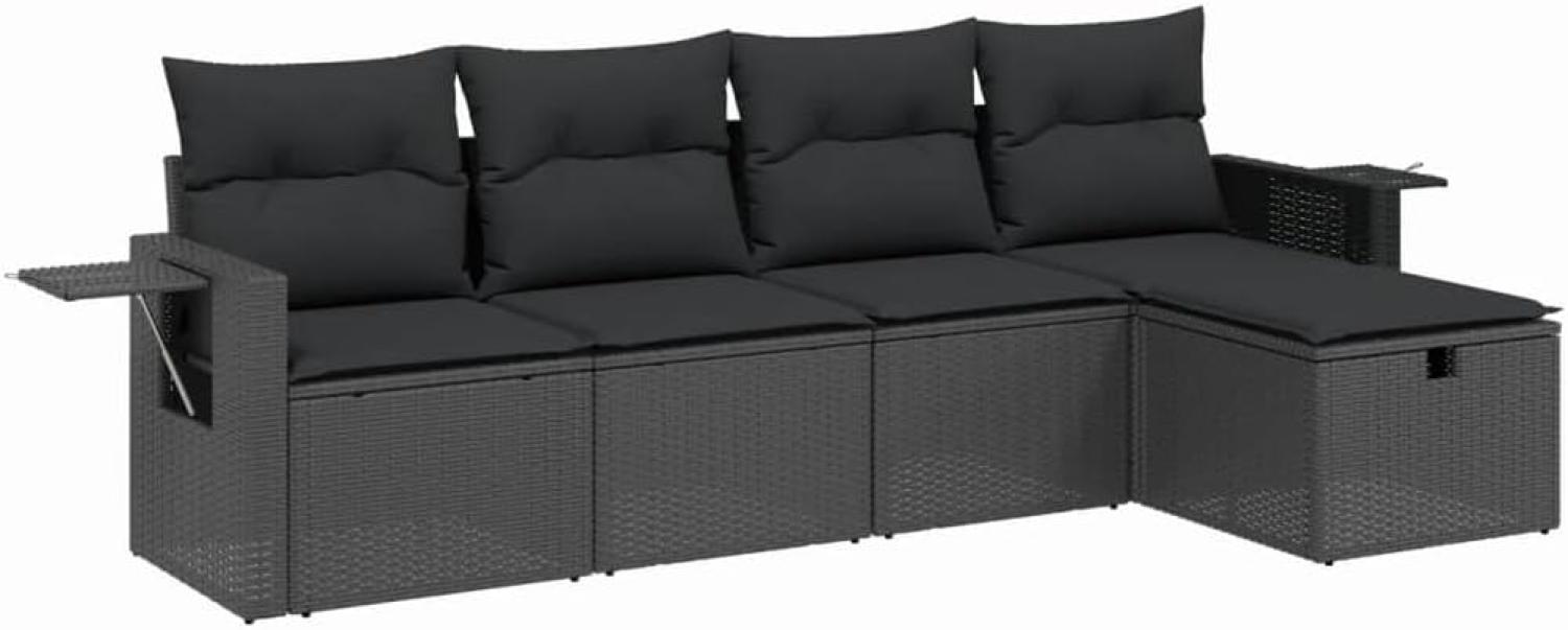 vidaXL 5-tlg. Garten-Sofagarnitur mit Kissen Schwarz Poly Rattan 3263771 Bild 1