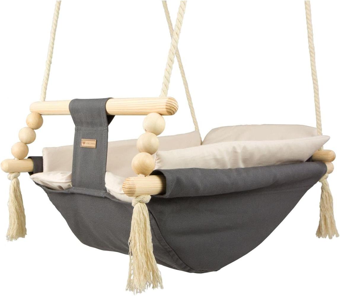 Babyschaukel Kleinkindschaukel Babyliegeschaukel Stoffschaukel Babywippe Wiege (Muster: grau-beige) Bild 1