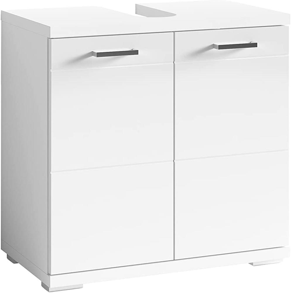 byLIVING Waschbeckenunterschrank NEBRASKA / Waschtisch Unterschrank stehend, in matt weiß Hochglanz weiß lackiert / 2-türig / B 60, H 59, T 31,5 cm Bild 1