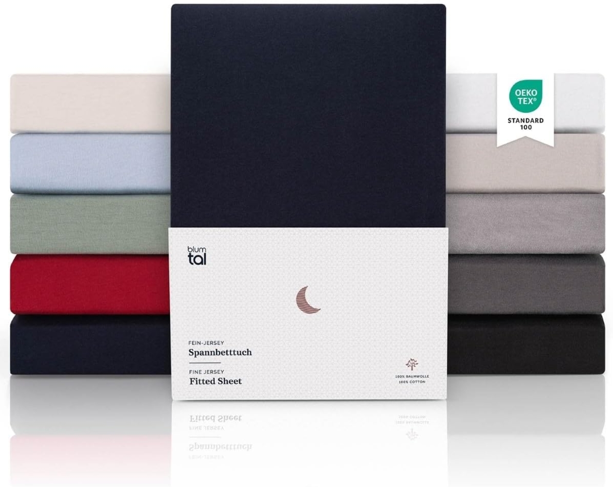 Blumtal® 2er Set Premium Jersey Topper Spannbettlaken 90/100x200 cm, Oeko-TEX Zertifiziert, Superweiches 100% Baumwolle Bettlaken, bis 10cm Topper höhe, Dark Ocean Blue - Blau Bild 1