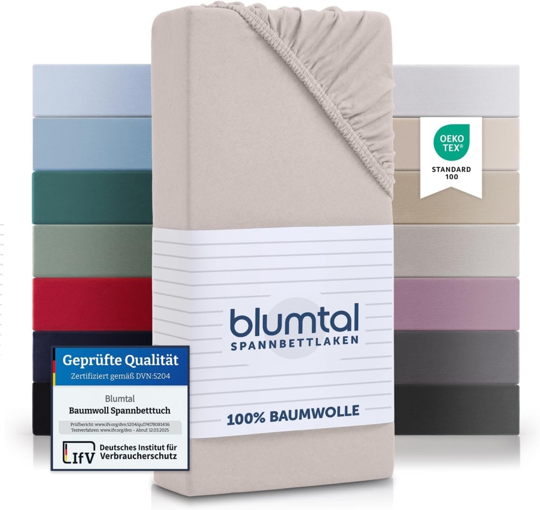 Blumtal® Basics Spannbettlaken 80x160-180 cm Jersey im 2er Set - Bettlaken 80x160 Kinder aus 100% Baumwolle - Oeko-TEX zertifiziertes Spannbettlaken Beistellbett - Spannbettlaken Babybett - Elfenbein Bild 1