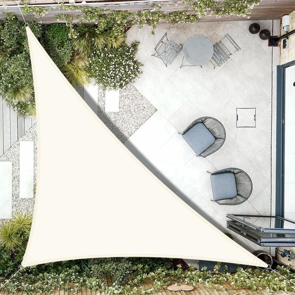AXT SHADE Sonnensegel Wasserdicht Dreieck Rechtwinklig 5 x 5 x 7 m Wetterschutz Sonnenschutz PES Polyester mit UV Schutz für Terrasse Balkon Garten-Creme(Wir Machen Sondergrößen) Bild 1