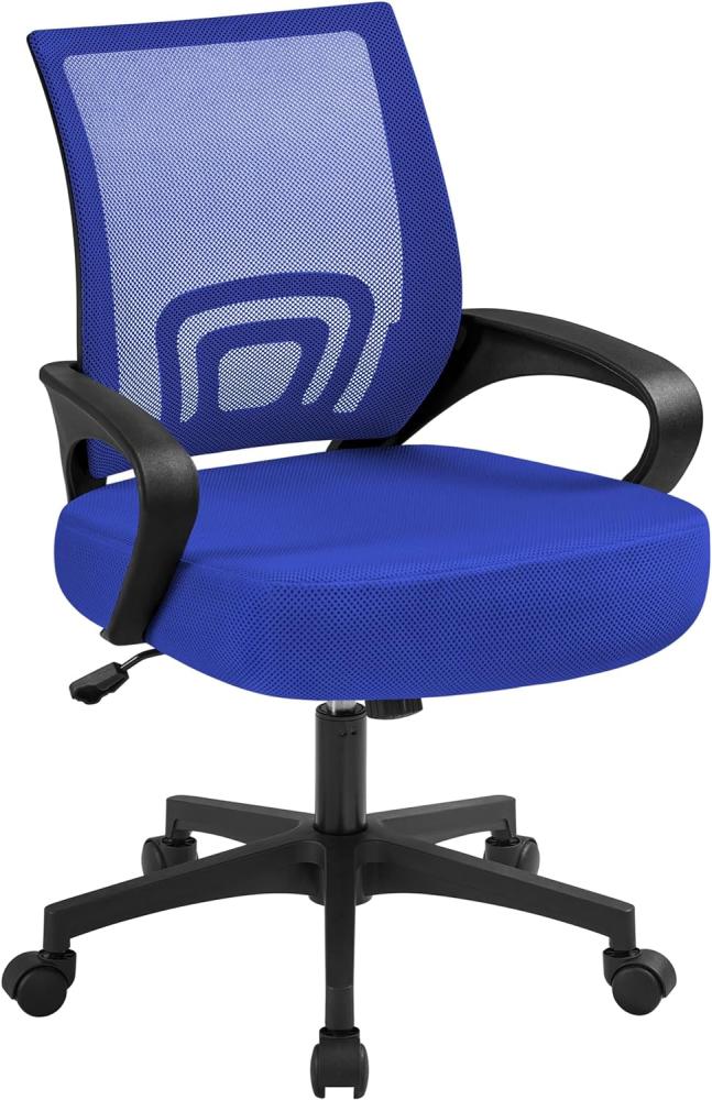 Yaheetech Bürostuhl Ergonomisch, Schreibtischstuhl mit Netzbespannung und Armlehnen, Drehstuhl aus Mesh, Chefsessel Wippfunktion, Höhenverstellbar Rückenschonend bis 136kg Belastbar, Blau Bild 1