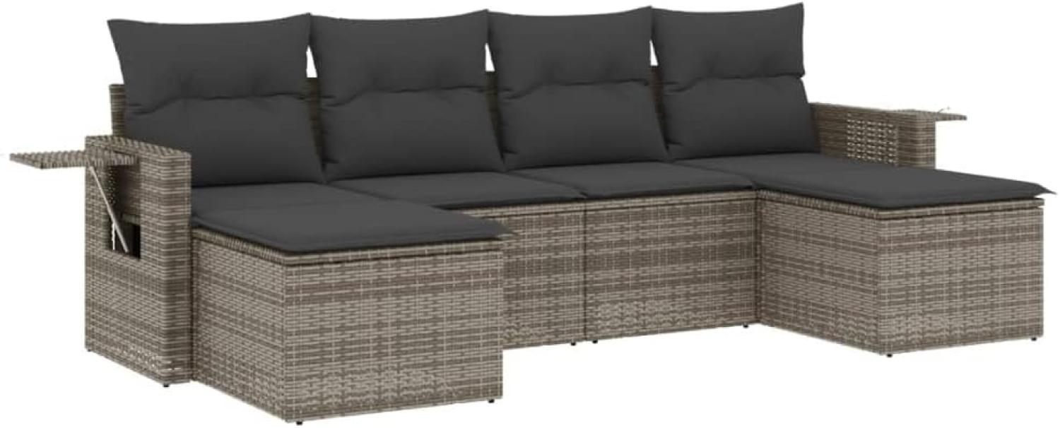 vidaXL 6-tlg. Garten-Sofagarnitur mit Kissen Grau Poly Rattan 3252857 Bild 1