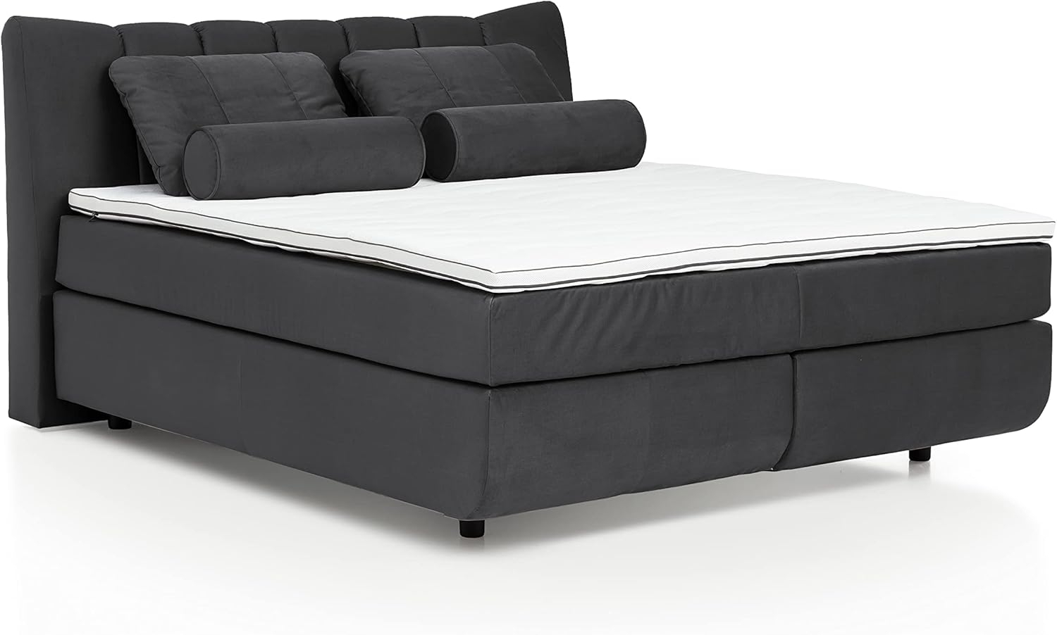 Mivano Free Boxspringbett mit Durchgehender Matratze (H3) und Premium Topper, Velours Cosy Dunkelgrau, Liegefläche 140x200 cm Bild 1