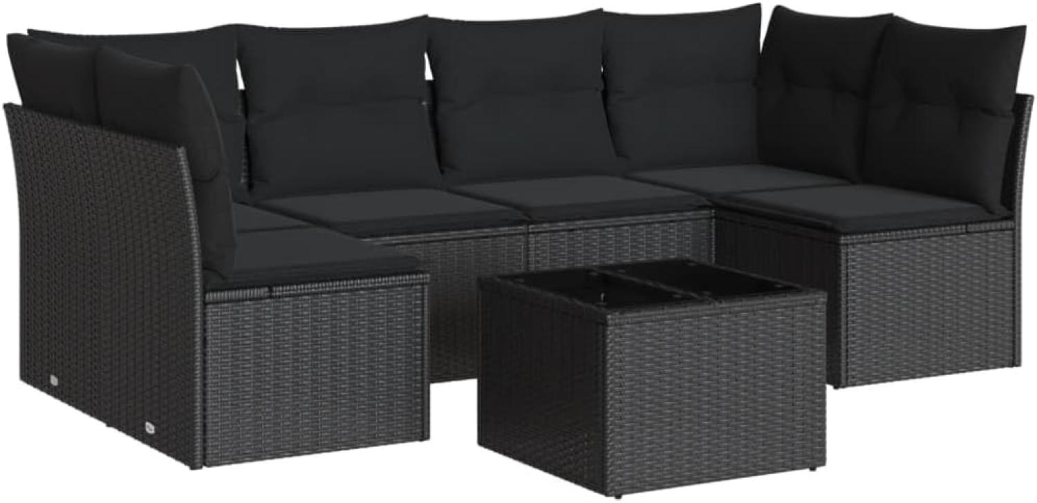 vidaXL 7-tlg. Garten-Sofagarnitur mit Kissen Schwarz Poly Rattan 3249234 Bild 1