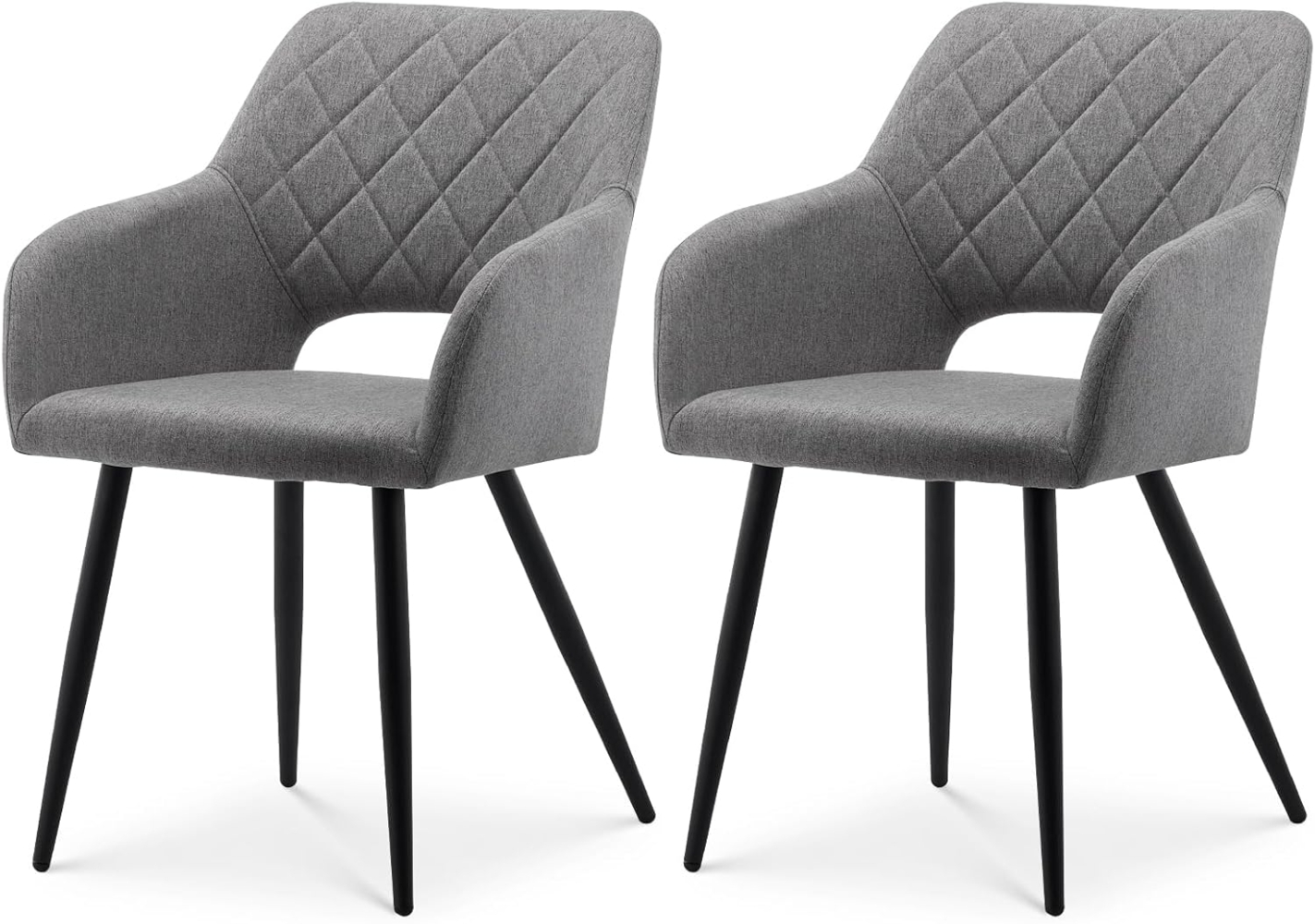 TUKAILAI Esszimmerstühle 2er Set aus Leinen, Küchenstuhl Polsterstuhl mit Offener Rückenlehne,Armlehnen,Gepolstertem Sitz, Metallbeinen, Stühle für Wohnzimmer,Esszimmer,Küche (1, Hellgrau) Bild 1