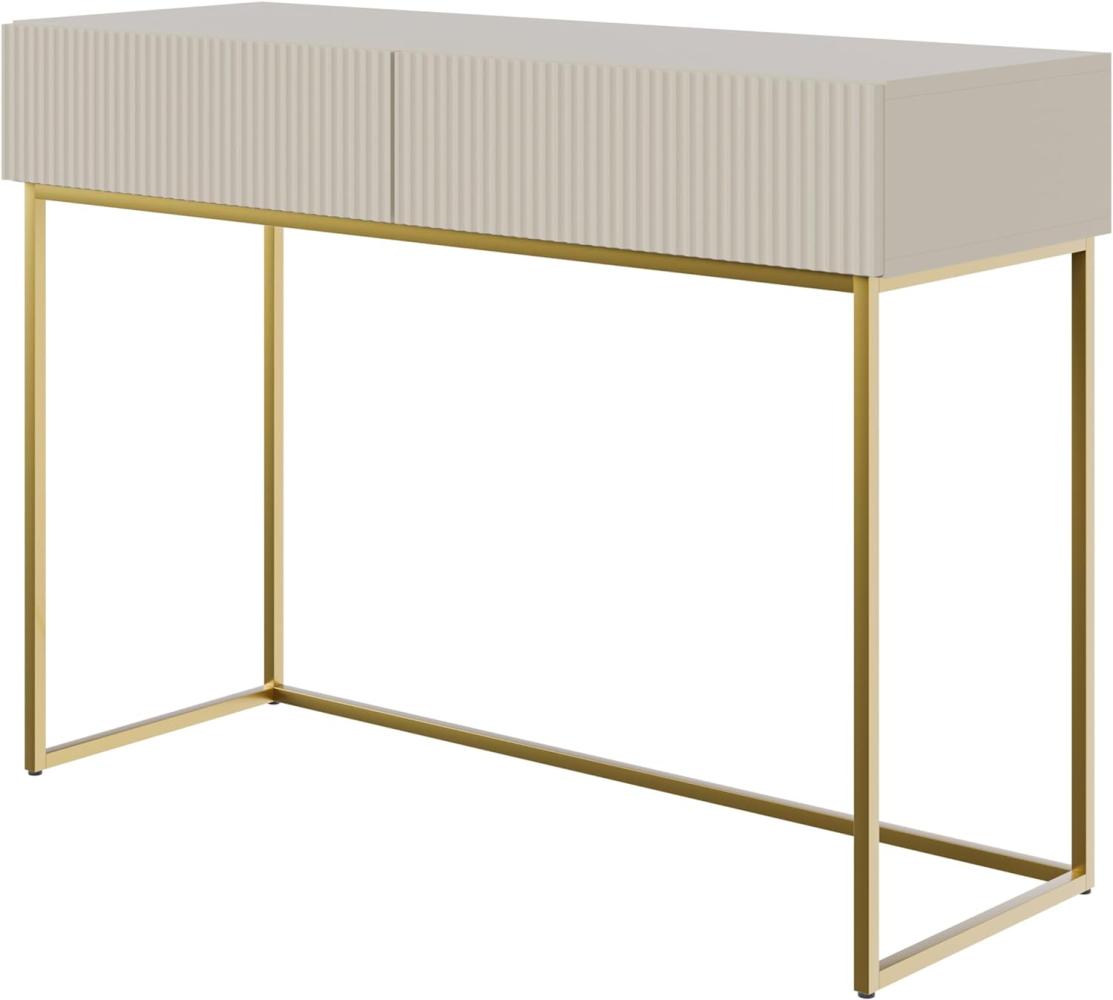 Selsey Veldio - Schminktisch mit Zwei Schubladen und goldenem Metallgestell, Graubeige Taupe, 110 cm Bild 1