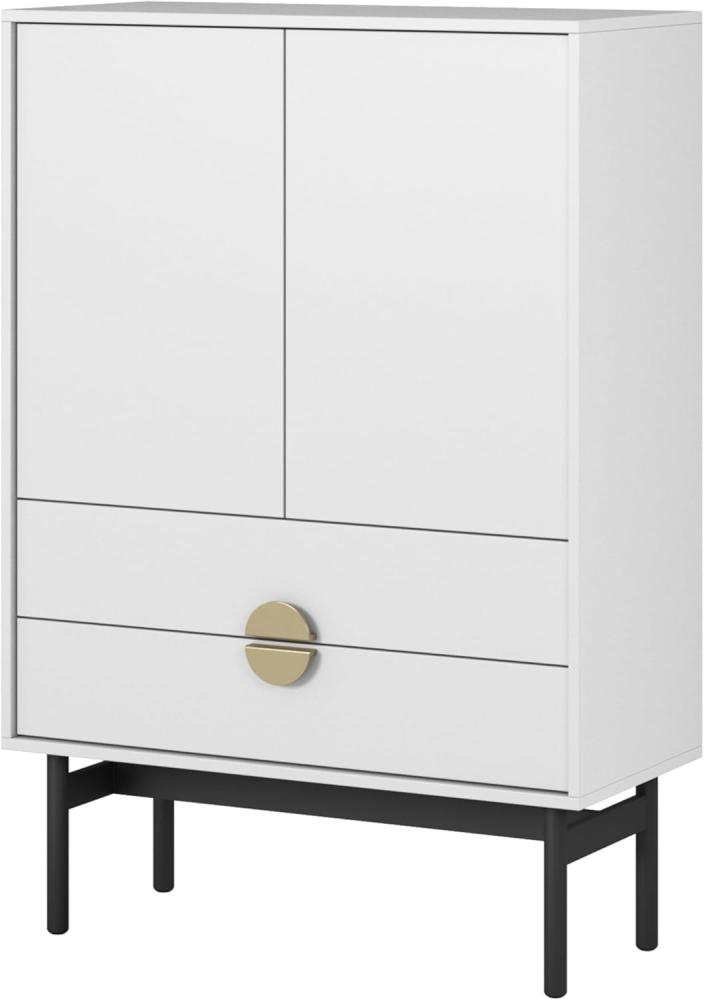 Selsey Stoon - Highboard mit 2 Schubladen, Weiß mit schwarzem Metallgestell, 85 cm Bild 1