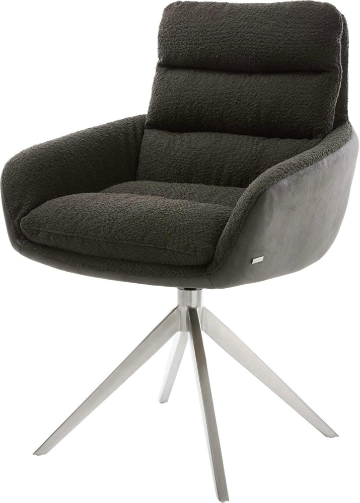 Drehstuhl Abelia-Flex mit Armlehnen Materialmix Schwarz Kreuzgestell breit Edelstahl 360° drehbar Wippfunktion Bild 1