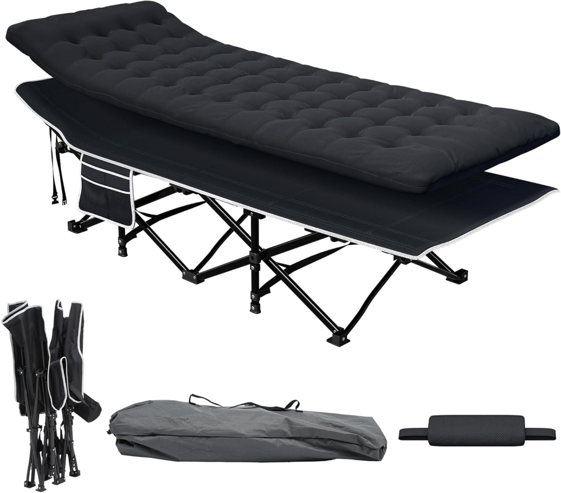 YITAHOME Feldbett Klappbar für Erwachsene, Robustes Campingbett mit Extra Dicker Matratze von 260kg, Starkes Gestell mit Dickeren Rohren, Feldbett mit Tragetasche für Reisen/Büro/Outdoor, Schwarz Bild 1