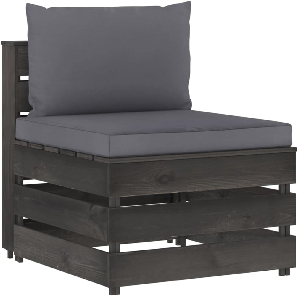 vidaXL Modulares Mittelsofa mit Kissen Grau Imprägniertes Holz 3068120 Bild 1