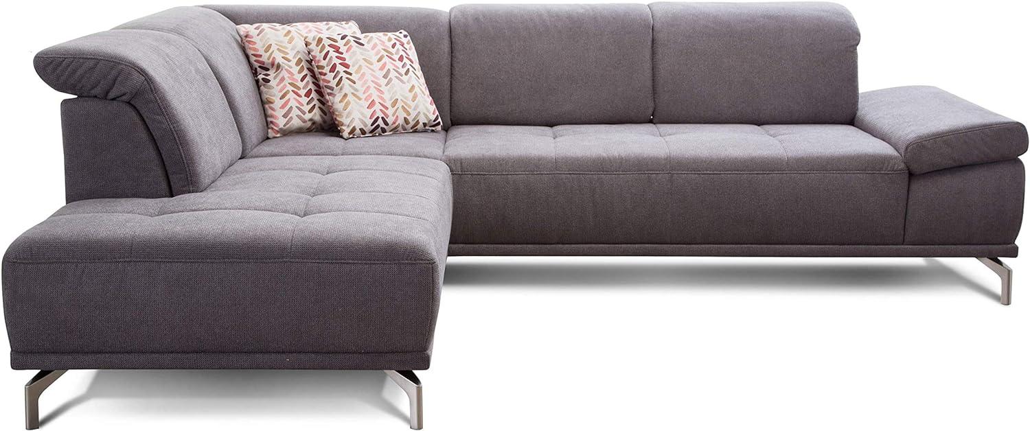 Cavadore Ecksofa Carly mit Federkern, Sitztiefe und Kopfstütze verstellbar im Design, 273 x 81 x 234, Webstoff grau Bild 1